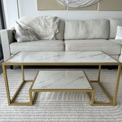 Modern Faux Marble Coffee Table With Storage Shelf
