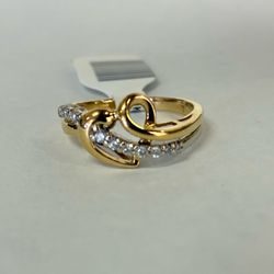 10K 2-Tone Gold & Diamonds Heart Ring
