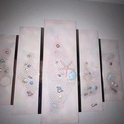 Pink Glittery Beach Themed Mirror Painting 