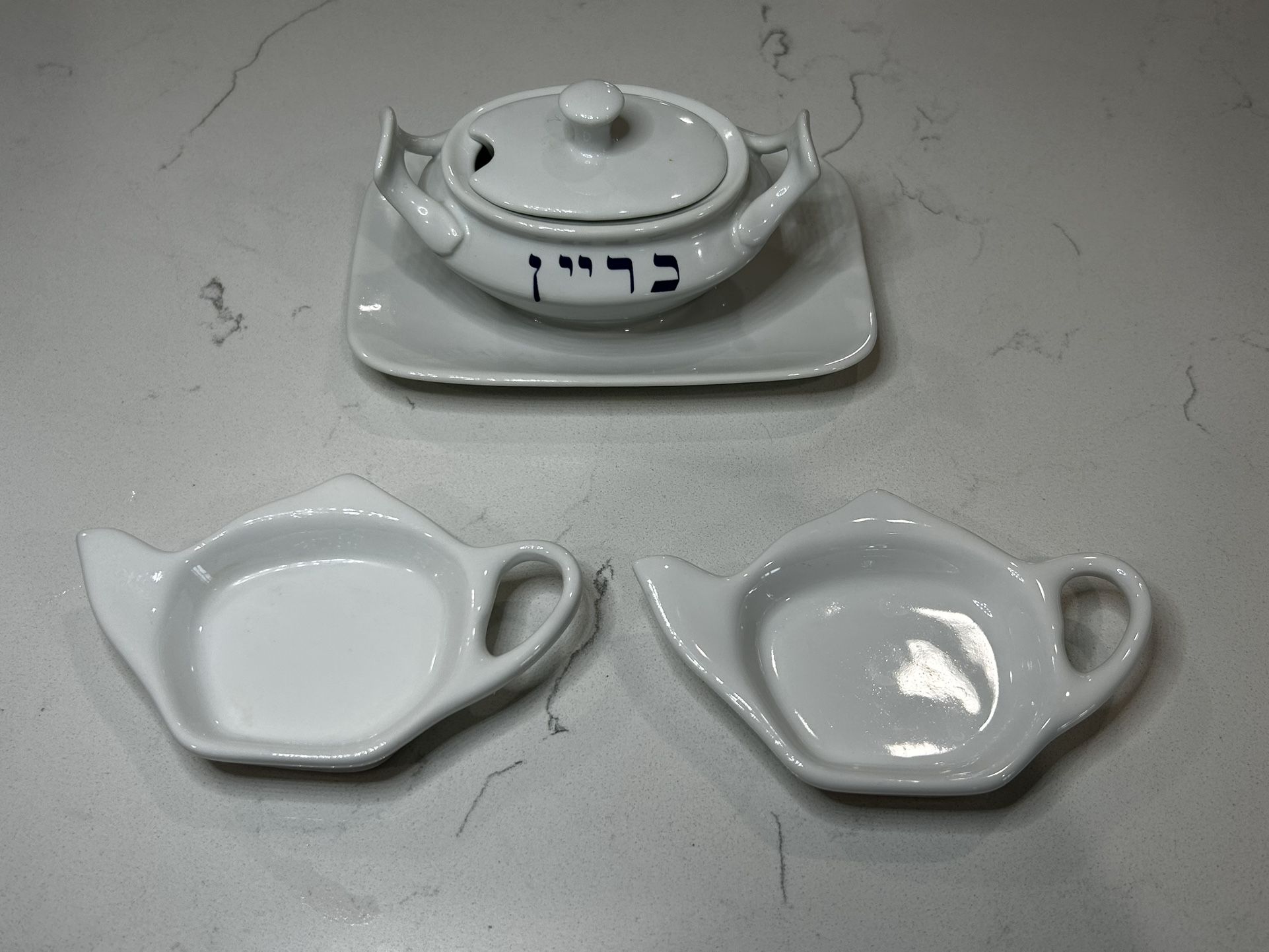 Vintage Schmidt Porcelain Cyrillic Sugar Bowl Crate Barrel 2 Teapot Teabag Plates