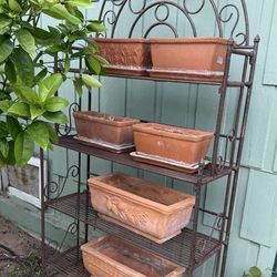 Tall Wrought Iron Garden Shelf – Rustic European Plant Stand