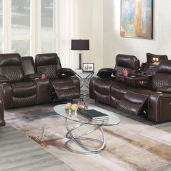 Brand New Power Reclining Gel Leatherette Comfy Sofa Loveseat Set 