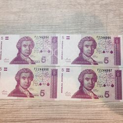 1991 Croatia 🇭🇷 5 Dinar Bank Notes 