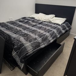 Bed Frame With Drawers + Queen Mattress 