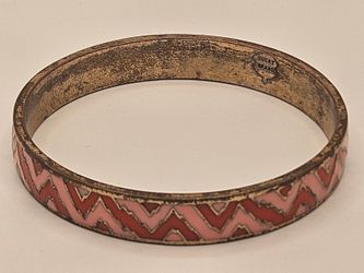 Lucky Brand Pink Red Geometric Enamel Metal Bangle Bracelet
