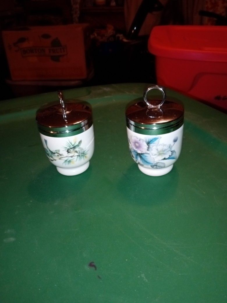 Royal Worcester Porcelain Egg Coddler Trinket Jars