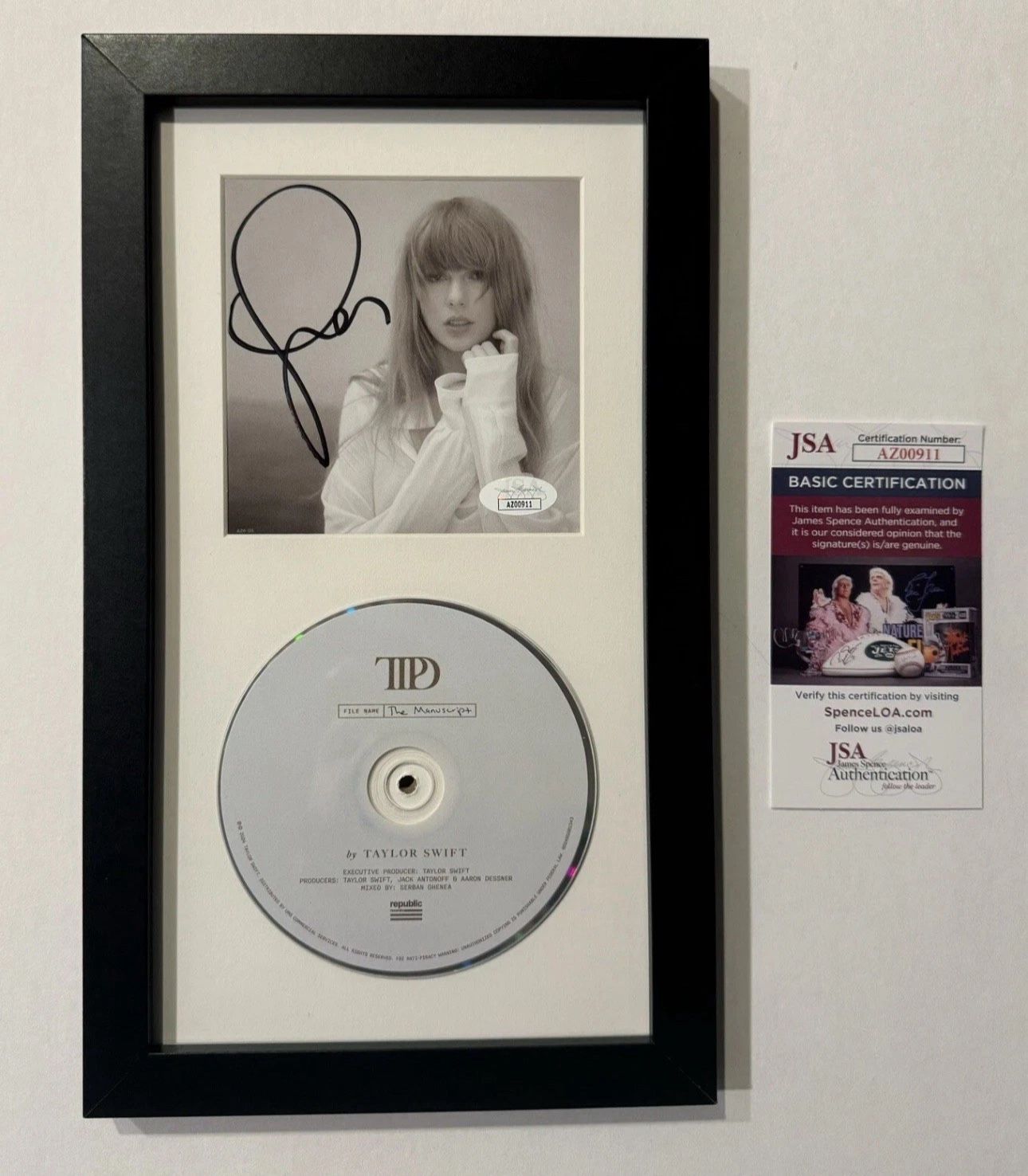 Taylor Swift Signed Tortured Poets Department Autographed CD In frame