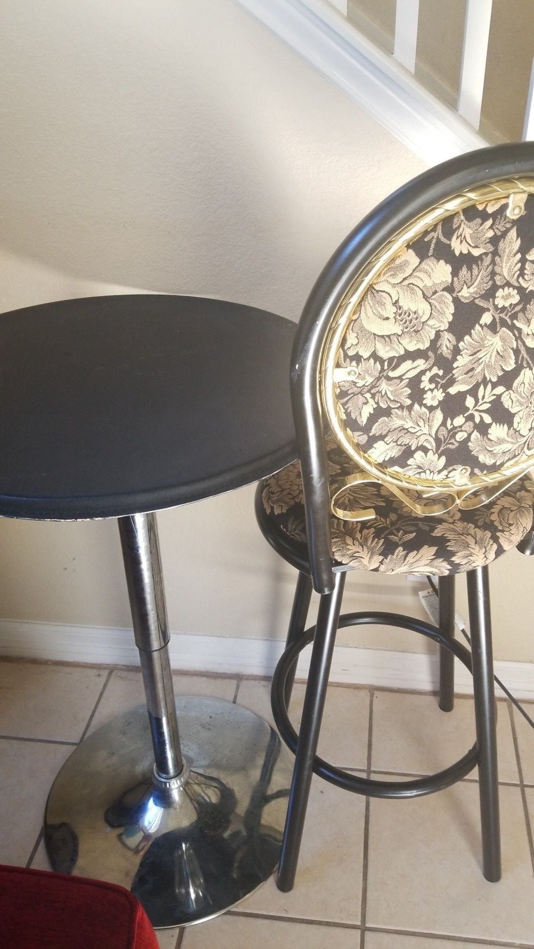 Round bar table and stool. Most go