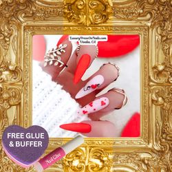 Valentine’s Day Nails - FREE GLUE & BUFFER - Press On Nails 
