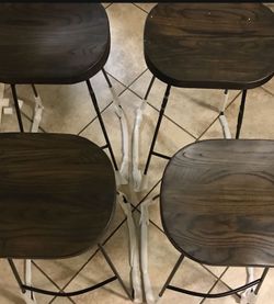New...Set Of 4 Wooden Industrial Vintage Bar Stools 