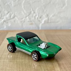 Vintage 1967 Green Redline Hot Wheels Python Car Hong Kong, White Interior