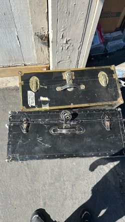 Vintage Black Metal Storage Trunks – Set of 2