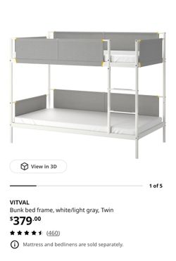 IKEA VITVAL Twin Bunk Bed + 2 MORGEDAL Foam Mattresses