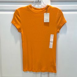 A New Day Womens XS Ribbed T-Shirt Short Sleeve Slim Fit Bright Orange