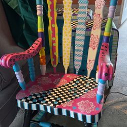 Hand Painted Colorful Rocking Chair And End Tables 