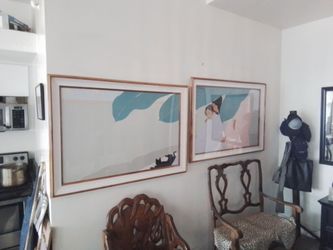 Set of 2 Framed Art Prints Mid-Century Style
