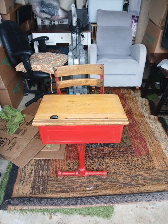 Antique Original Little Red School Desk.