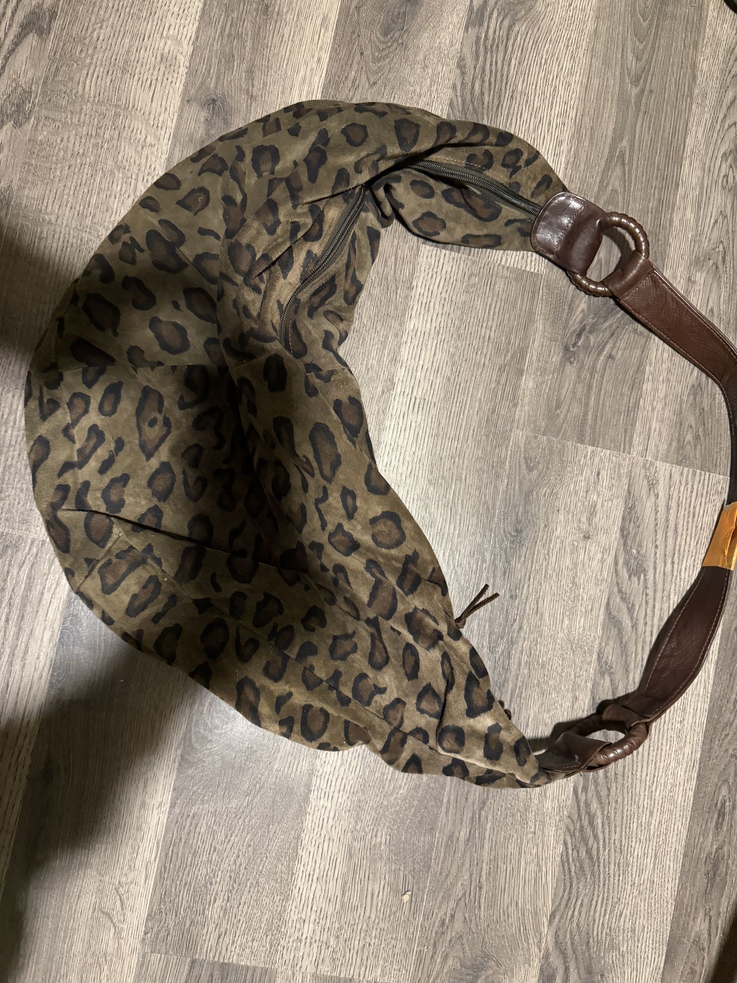 Bloomingdale’s leather leopard print bag