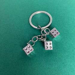 Y2K 2000s dice stack silver chrome keyring for keychain