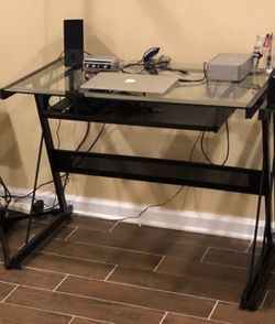 Glass Top Desk with Keyboard Tray