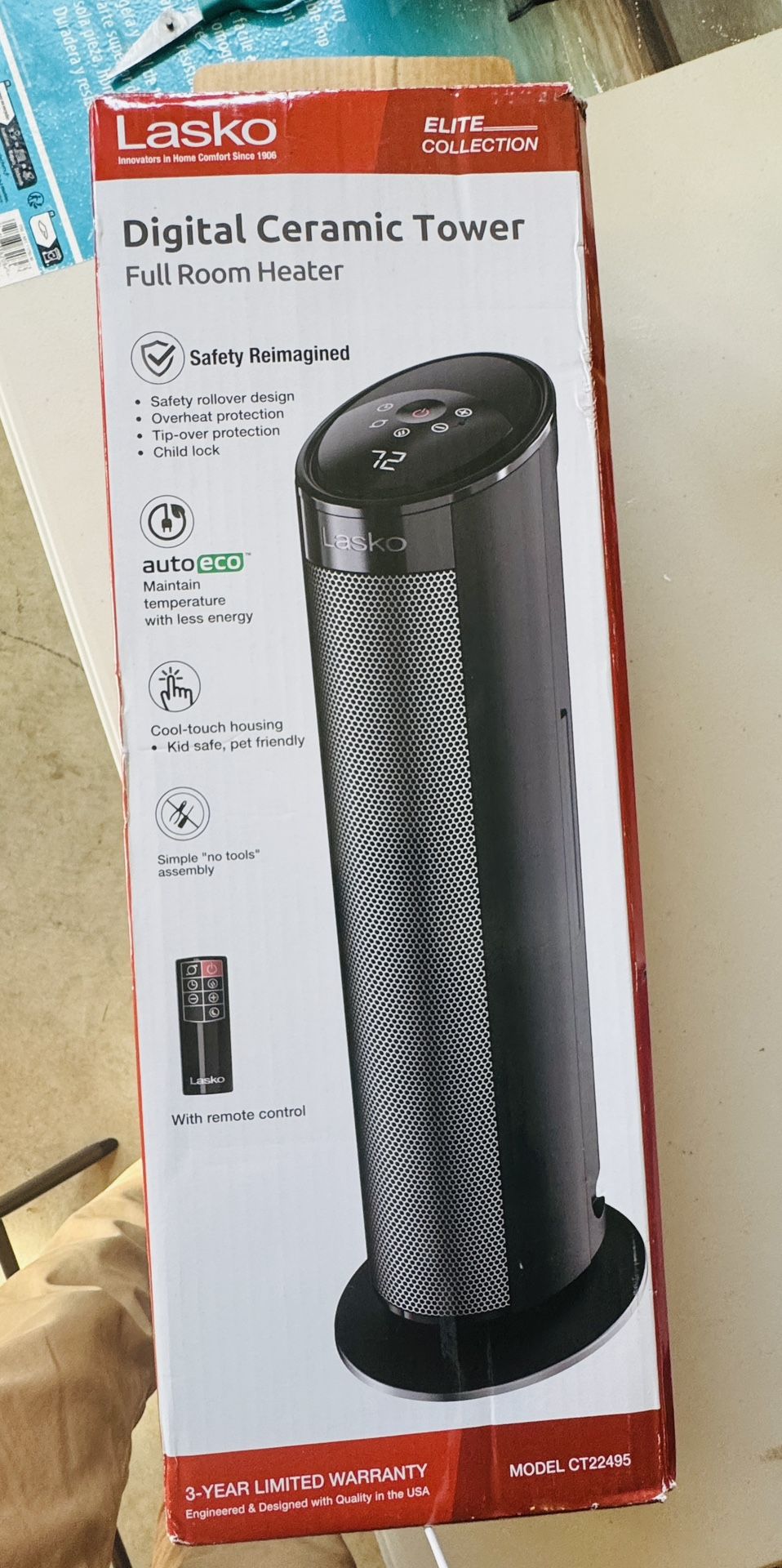 Lasko Digital Ceramic Tower Heater CT22445 – Works Great, No Remote
