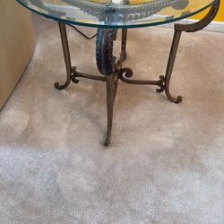 Iron Glass Top Center And Side Tables 