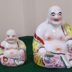 Pair Chinese Porcelain Happy Buddha Statue.