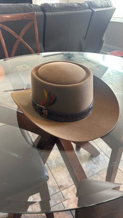 Stetson Tan Felt Wide Brim Hat with Feather