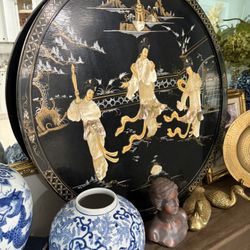 Vintage Chinese Mother Of Pearl Inlay Wall Plaque