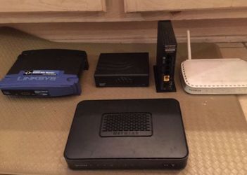 Modems for sale all kinds all brands all like new pick the one you like starting at 20 to 30 dollars price range some new in the box aswell