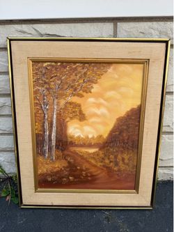 Vintage Original Oil Painting Autumn Landscape Framed Canvas Woodland Nature Art