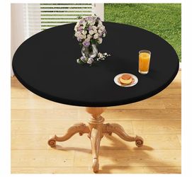 Round Elastic Fitted Tablecloth, Water-Resistant Fabric Tablecloths for 36"-44" Tables, Washable Polyester Table Cover