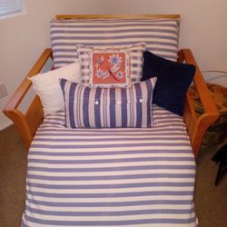 Twin Futon Chair With Custom Cover Solid Oak
