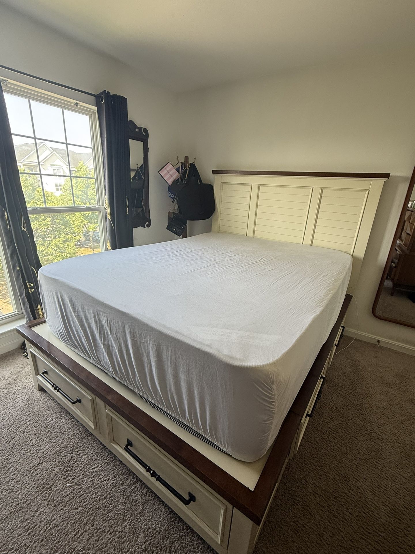 Classic Queen Size Bed Frame and Used Mattress! Great Condition!