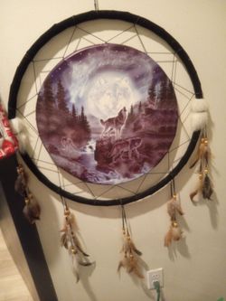 Large Wolf Dream Catcher Wall Hanging