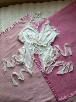 white SHEIN ruffle trim halter top with tie details ⋆. 𐙚 ˚