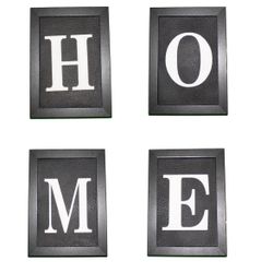 Wall Decor Frame Letters with an Inspiring Quote Art Print H, O, M, E, 4-Piece Set, Painted on Black Cowhide Leather