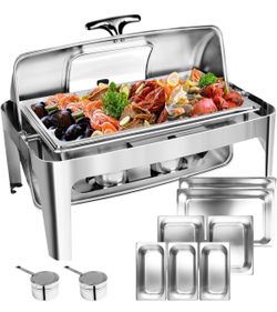 13QT Roll Top Chafing Dishes for Buffet: Chafing Dish Set with Glass Window Chafers and Buffet Warmers Sets for Parties, Birthday, Wedding, Gathering-