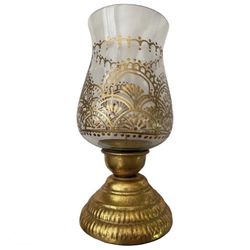 7 Piece Clear Glass Gold Indian Moroccan Henna Hurricane Candle Holders
