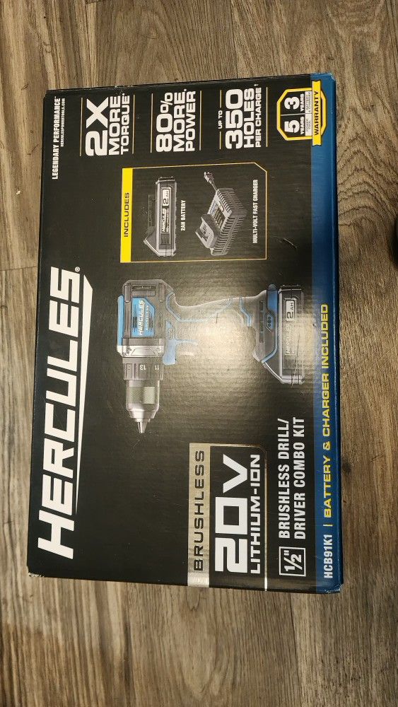 HERCULES 20V Brushless Cordless, 1/2 in. Drill/Driver Kit with Side Handle, 2 Ah Battery, and Charger