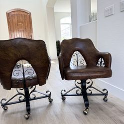 Accent Chair Set Of 2 / Accent Chairs With Iron Decor / Vintage 70s Douglas Furniture of California leather accent 