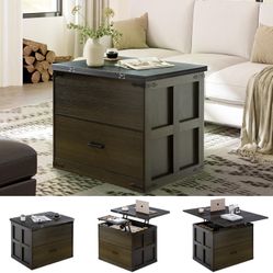 Farmhouse Coffee Table, 4 in 1 Lift Top Coffee Table, Convertible Coffee Table with Storage and Drawer, Multifunction Center Table Converts to Dining 