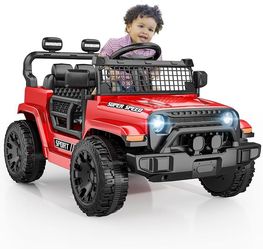 12V Ride on Car with Parent Remote Control, Toddler Electric Car with Spring Suspension, LED Lights & Music Player - Safe Battery Toy for Kids, Christ