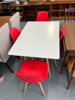 MCM style dining table and chairs (in store)