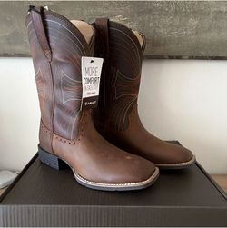 Ariat Sport Wide Square Toe Western Boots - Distressed Brown Leather - Men's 9 - Brand New In Box
