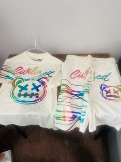 Civilized Men's S White/Multicolor Graphic 2pc T-Shirt Shorts Set Pockets