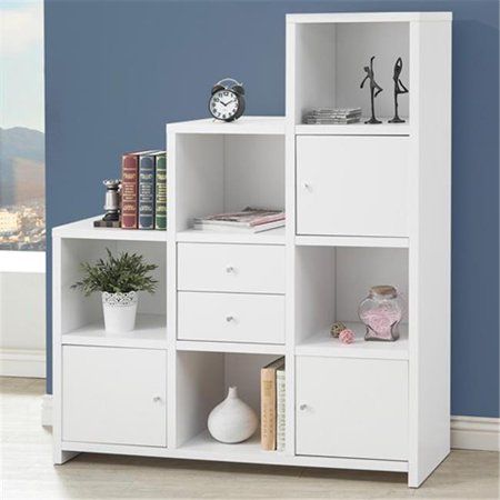 Coaster Company 801169 Bookcases Asymmetrical Bookshelf with Cube Storage Compartments - White