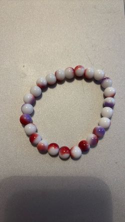 Beaded Stretch Bracelet White Red Purple