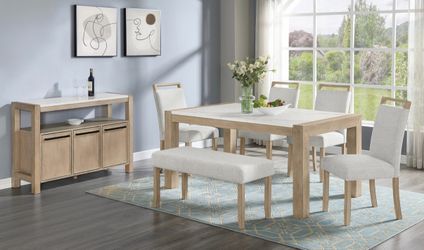 HAZEL FAUX MARBLE DINING TABLE WITH CHAIRS AND BENCH