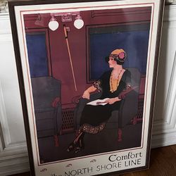 Large Oscar Rabe Hanson, “Comfort on the North Shore Line” Chicago Framed Poster